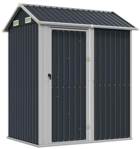 vidaXL Gerätehaus, Gartenhaus mit Schrägdach Tür, Gartenschuppen Schuppen mit Stauraum, Geräteschuppen Metallschuppen, Anthrazit 192x152,5x237 cm Verzinkter Stahl
