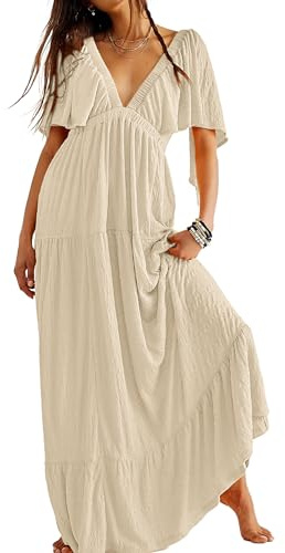 Kikibell Plus Size Dress for Women Long Summer Cottagecore Maternity Photoshoot Wedding Guest Dresses Salt XL