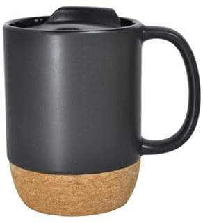 CUSROS Hitzebeständige Kaffeetasse mit abnehmbarem Deckel, 350 ml, mattschwarzer Griff, Korkboden, abnehmbar, staubdicht, Keramik, Tee, Milch, Wasser, Geburtstag, Schwarz, Einheitsgröße