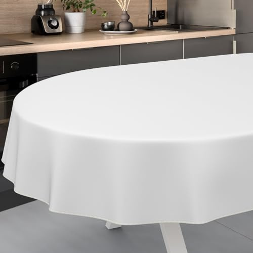 ANRO Wachstuch-Tischdecke Tischdecke abwaschbar Wachstuch Garten-Tischdecke Outdoor Indoor Oval 180x140cm mit Saum Weiß Wachstuchtischdecke Wachstischdecke wasserabweisend Gartentischdecke