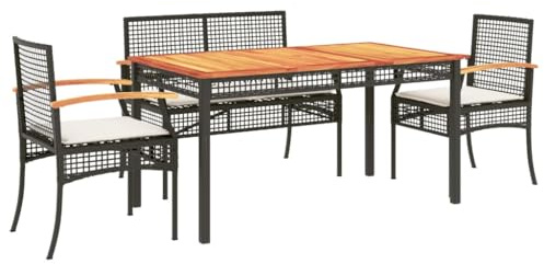 vidaXL Garten Essgruppe mit Kissen 5-TLG., Gartenmöbel Set Sitzgruppe, Essgarnitur Gartengarnitur, Terrasse Balkon Möbel Garnitur, Schwarz Poly Rattan