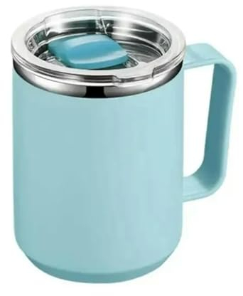 OTBEHUWJ Tasse Vakuum -Becher -Griff Doppelwand Edelstahlbecher Mit Griff Und Tragbarem Isolierbecher Deckel-500 Ml-Himmelblau