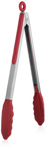 U-Taste Silikon Küchenzange, 250℃ hitzebeständiger, 30cm, Rot | Kochzange mit fest versiegelten Antihaft-Gummispitzen & silikonbeschichtetem Stahlgriff & glatter Verriegelung zum Servieren