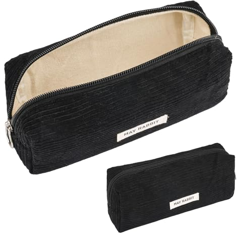 Deepton Mäppchen Cord-Stoff, Federmäppchen Milchig Schwarz für Mädchen Teenager, Federtasche Stiftetasche Stiftemappe Pencil Case Schulmäppchen für Schule, Büro - Schwarz