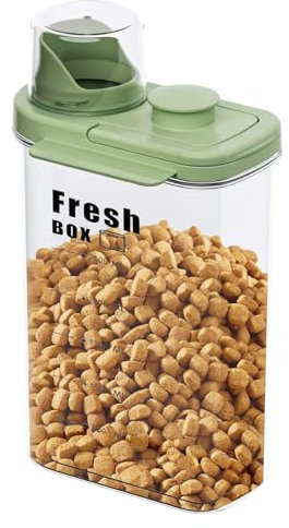 MINGPINHUIUS Dog Cat Food Storage Container - Transparent Sealed Insect-proof Moisture-proof Pet Food Storage Container, Portable Small Dog Food Container for Dry Food & Dry Feed (Green, L/2.8L)