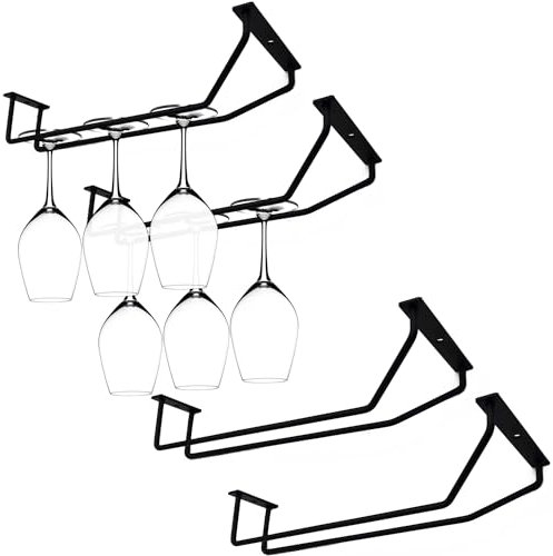 RedDreamer 10.8 Inch Black Wine Glass Rack, Under Cabinet Wine Glass Holder Stainless Steel Stemware Rack - Hanging Stemware Holder for Cabinet Kitchen Bar, Set of 4