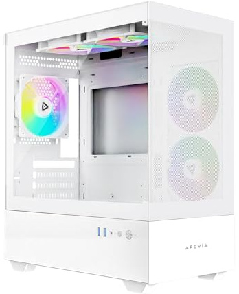 Apevia Phantom-MESH-WH Micro-ATX Mesh PC Case with 5X 120MM ARGB Fans | 366 RGB Modes, 5X 120mm ARGB Fans, 366 RGB Modes, 1x High Airflow Mesh Panel, 240mm Radiator Support, 2x USB3.0, Dust Filter