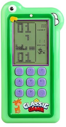 HLF Cartoon Block Game Console Big Screen 23/26 Bricck Game Dual Mode Silicone Buttons Dual Powered by Rechargeable Lithium Battery/AA Retro Handheld Portable Toy Children/Teens Gifts (Green)