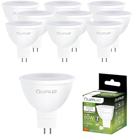 Lumiled 12V GU5.3 LED Lampen Leuchtmittel Spot 10 Stück Set, MR16 8W (entspricht 80W Halogen Glühlampen) 4000K Neutralweiß 720 Lumen 120° Abstrahlwinkel Spots Glühbirnen Halogenleuchte