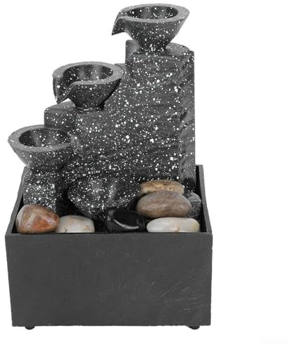Hasaller USB-betriebener Steingarten Wasserbrunnen Tischdekoration Stilvolle Zimmerbrunnen Indoor Brunnen Ornament Handwerk mit unregelmäßigen Steinen und dekorativen LED-Lichtern