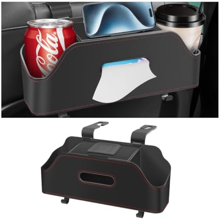 Zipelo Car Headrest Backseat Organizer with Cup Holder, Multi-Functional Vehicle Seat Back Hanging Storage Box with Hooks, Auto Drink Snack Phone Tray Travel Accessories for Kids Adults (Black)