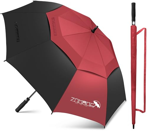 ZOMAKE Stor Golfparaply 62 Tum,XL Golfparaply Stormresistent Stor Automatisk Öppen,Paraply Extra Stor För 2-3 Personer Dubbeltäckt Ventilerad,Golf Paraply För Kvinnor Män(Klar Röd-Svart)