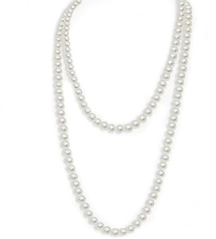 Elegante weiße Perlenkette für 1920s-Gatsby-Kostüm - lange künstliche Perlenhalskette, modisches Accessoire für Damen und Herren