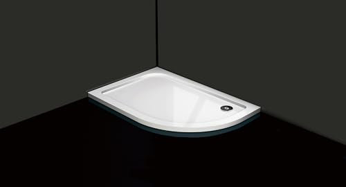 Quadrant Offset White Stone Shower Tray for Shower Enclosure Slimline Heavy with Waste (900 x 760mm Right)