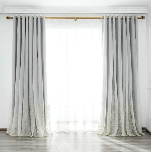 Wycian Gardine Querbehang Oben Gardine Grau Verdunkelung 2er Pack Blumen Bestickt H183 x B137 cm (2er Pack) Polyester