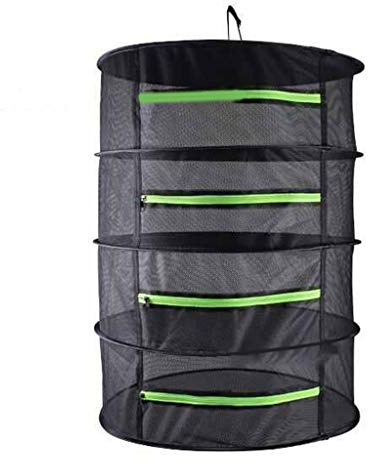 YUXITA 4-Layer Foldable Clothes Basket Drying Shelf Black Net Dryer with Green Zippers Hydroponics Indoor Gardening