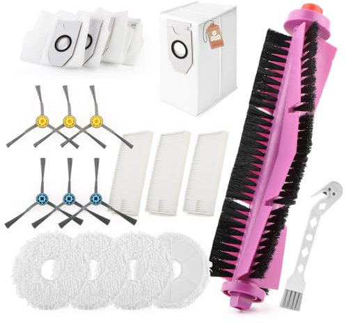 RongZy 19PCS Accessoires de Rechange pour Eureka J12 Ultra/Midea V12 Aspirateur Robot avec 1 Brosses Principales, 6 Brosses Latérales, 4 Chiffon de Vadrouille, 3 Filtres, 4 Sacs à Poussière