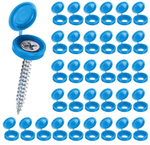 M METERXITY 100-Pack Plastic Hinged Screw Cover Caps, 5mm Shutter Screws with Caps, Fold Snap Washer Covers, Washer Flip Protection Covering M3 M4 M5 Screws Heads [Blue]