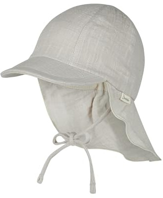 Sterntaler Schirmmütze Nackenschutz Uni – Schirmmütze aus Bio-UV-Popeline mit Nackenschutz, Ohrenklappen und Bindeband, UV-Schutz 50+