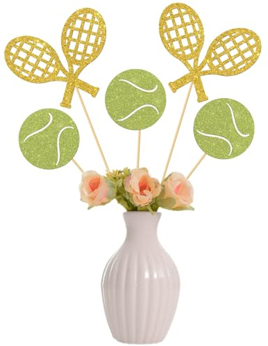 Tennis Centerpiece Sticks - Sport Themed Baby Shower Party Centerpieces - Happy Game Day - Tennis Enthusiast Birthday Party Table Decorations - Glitter 12 PCS