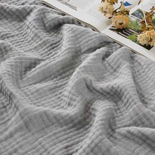 EMME Musselin Decke 230x230 Baumwolle Oeko-TEX Melange Grau Kuscheldecke | 4-Lagig Aus Zweifarbigem Garn – Weiche Tagesdecke Für Erwachsene, Atmungsaktiv Und Vorgewaschen, Ganzjährig Für Bettdecke