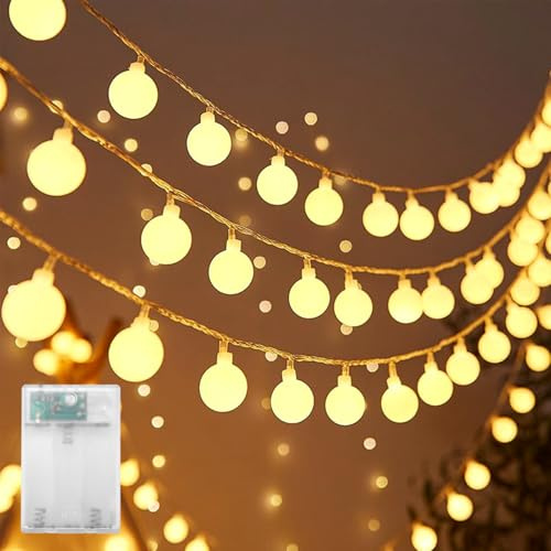 ENLACE Lichterkette Kugeln Batterie, 2M 20 LED Globe Lichterketten, 1,8 cm Durchmesser Kugeln, Warmweiß Kugel Lichterkette für Weihnachten, Hochzeit, Kinderzimmer, Party, Innen & Außen