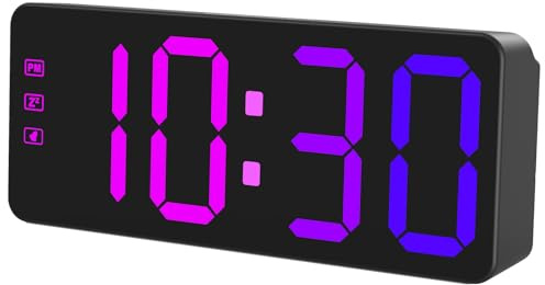 KWANWA Digital Alarm Clock with RGB LED Display - Battery Backup, Snooze Function, Mains Powered Bedside Clock for Home, Office (Adapter Included)