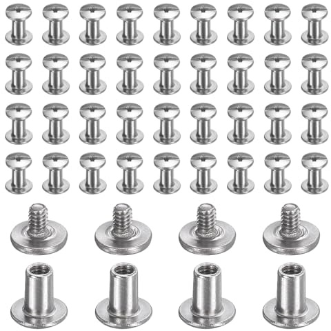 QUARKZMAN 40 Jeux De Vis Chicago M2x5mm Longueur 3mm Rivets Métalliques À Tête Phillips Clous Goujons Boulons Rivets Postes De Fixation Vis Pour Ceinture En Cuir DIY Sac Artisanat, Argent