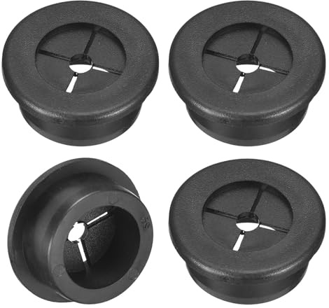 Unifizz 4 Pcs Rubber Cable Grommets, 1 Inch Desk Wire Pass-Through Plugs, Soft HP Rubber Hole Covers for Office Worktops, Computer Cables and Cord Management – Black