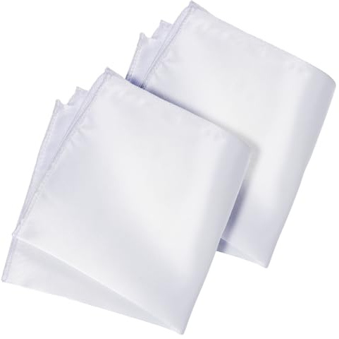 LLOUSSAK 2 stycken näsdukar för män, 28 x 28 cm enfärgad satin näsduk vit, mjuk kostym för bröllop, fester, viktiga tillfällen, avslutningsbaler, affärsmöten, möten