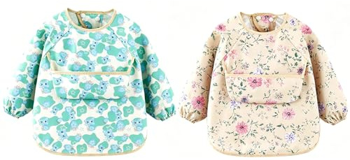 Quorumsg 2 Pcs Bavoir Manches Longues Bébé, Bavoir Imperméable Tablier