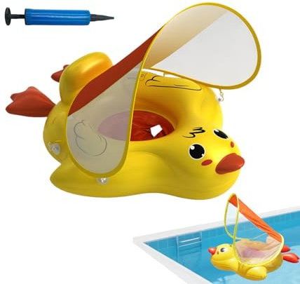 Salvagente per bambini con tettuccio parasole, gonfiabile, antiribaltamento, antiscivolo, con graziosa paperella per piscina, per bambini di età compresa tra dodici e trentasei