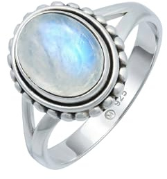 mantraroma 925 Sterling Silber Mondstein Ring Damen – ovaler Cabochon Edelstein Ring, Statement Vintage Schmuck