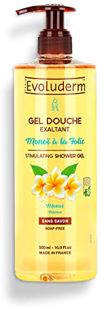 EVOLUDERM - Gel Douche Exaltant Monoï à la Folie - 500 ml - 95% d'Origine Naturelle - Végan - Fabrication Française