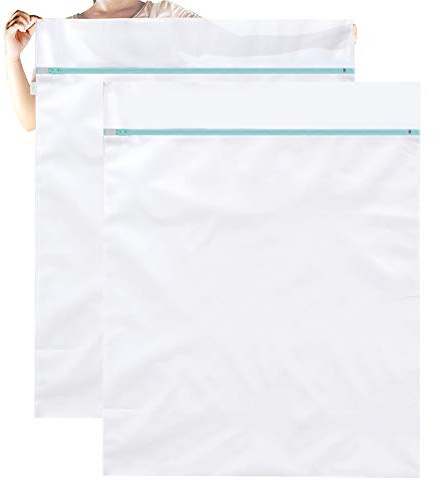OTraki 2 Pack Extra Large Laundry Mesh Bag 43 x 35 Inch Mesh Laundry Bag Zippered Big Net Bag for Blanket Sweater Coat Bedding Sheet in Home Dorm Hotel Don't Drying, Melting 140-176℉, White