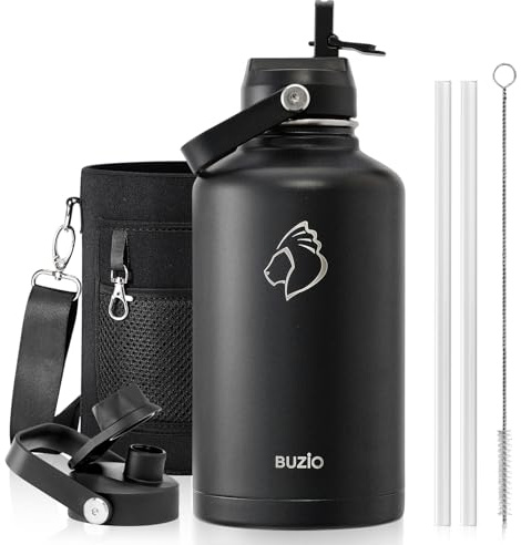 BUZIO Vacuum Insulated Stainless Steel Water Bottle 64oz (Cold for 48 Hrs/Hot for 24 Hrs) BPA Free Double Wall Travel Mug/Flask for Outdoor Sports Hiking, Cycling, Camping, Running