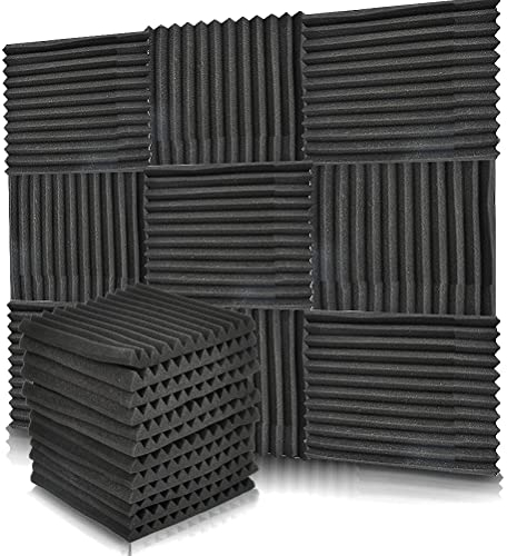 DODUOS 12Pcs Acoustic Foam Tiles Panels Acoustic Wedge Wall Foam Padding Soundproofing Studio Foam Panel for Studio KTV Soundproof Treatment Paint Pads Wall Sticker 12 X 12 X 1/2 Black