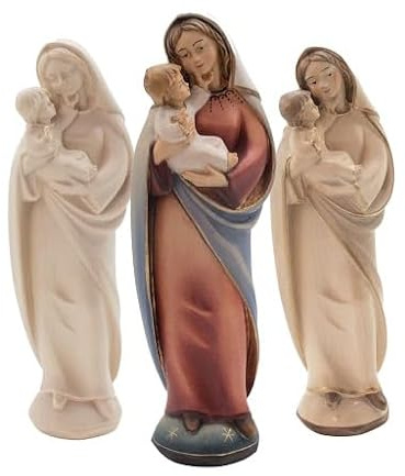 4betterdays Madonna der Liebe mit Kind, 10 cm, bunt bemalt, Südtirol | Marienfigur aus Ahornholz, handbemalt, Geschenk für Taufe, Kommunion oder Zuhause