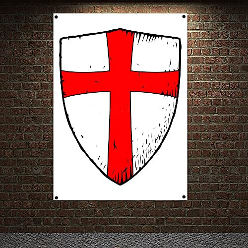 Mittelalterlicher Krieger, Wandbehang, Wandteppich, Tempelritter, Armor, Poster, Vintage, Kreuzritter, Banner, Flaggen, Leinwand, Gemälde, Heimdekoration, 96 x 144 cm (38 x 57 Zoll)