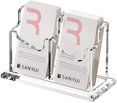 SANRUI Vertical Business Card Holder for Desk，Clear Acrylic Business Card Display Stand，2 Slots 1 Tier ，Holds 100 Cards