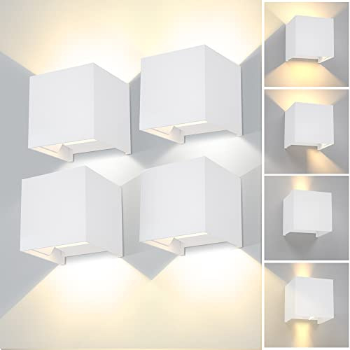 CANMEIJIA Applique Murale Extérieure 12W 3000K Aluminium IP65 Blanc 4 Pcs | Lot de 4 lampes murales modernes à structure scellée pour l'éclairage fixe du porche, couloir ou jardin.