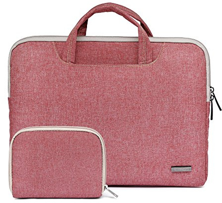 fdsmall 15.6 Inch Laptop Case, Canvas Computer Bag Case, Protective Notebook Case, Briefcase Cover, Carrying Case, Compatible with MacBook Air, MacBook Pro, Tablet PC, Ultrabook, Netbook (Light Red))