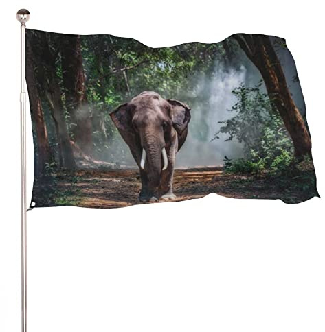 Dekorative Gartenflagge, Hof-Banner, Elefant in Thailand, Wald Druck, alle Jahreszeiten, Feiertage, Willkommensflagge, Rasendekoration, 120 x 180 cm