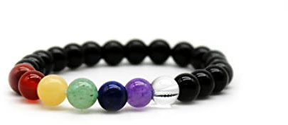 DOJA Barcelona | Pulsera de Obsidiana con Chakras | PACK 2 | Bolas de 6mm | Pulseras Elasticas Minerales Naturales, Energético, Cristales Curativos | Minerales y Piedras Curativas Hombre y Mujer