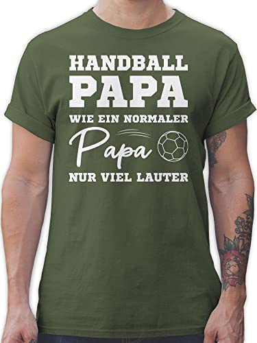 T-Shirt Herren - EM 2026 Trikot Ersatz - Handball Papa wie EIN normaler Papa nur viel lauter weiß - XXL - Army Grün - Handballer Shirt hanball Tshirt halbball Shirts männer Handball. leiberl