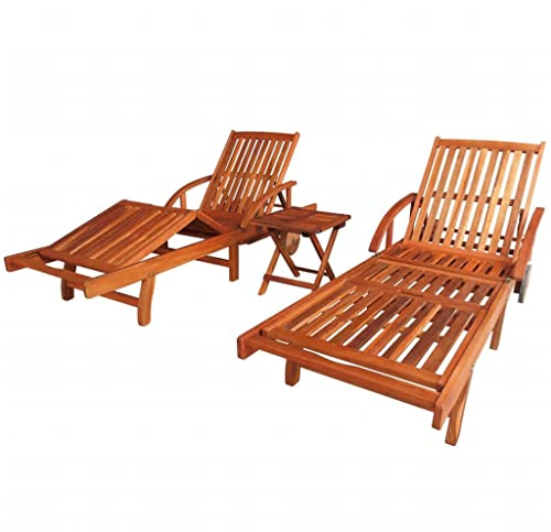 ZQQLVOO Saunaliege, Outdoor-Liegestuhl,Gartenmöbel mit Tisch, Sonnenliegen 2 STK. mit Tisch Akazie Massivholz,Tragbare Garten-Sonnenliege für Terrasse, Deck und Pool