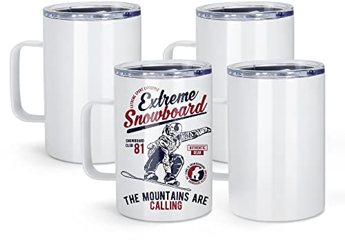 AGH Sublimationsbecher mit Griff, 304 Edelstahl, Sublimations-Kaffeetasse mit spritzwassergeschütztem Deckel, vakuumisoliert, Reise-Biertee-Becher, kompatibel mit Cricut-Tassenpresse, 4 Stück