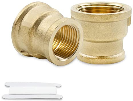 Bwintech 2 Pcs 1/2 Female to 3/4 Female BSP Thread Brass Reducing Coupling Connector for Pipe Connecting Conversion