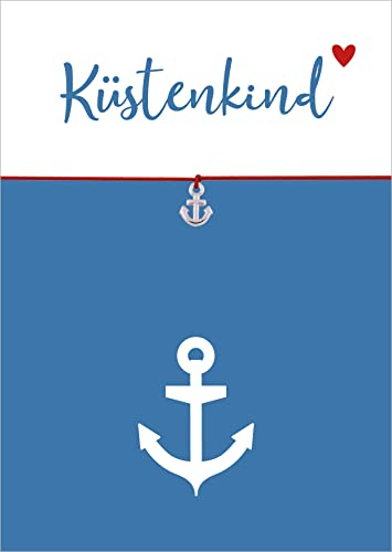 Glücksschmiedin - Grußkarte Heimat mit elastischem Armband in TÜRKIS und silberfarbenem ANKER-Anhänger, handgemacht (Rot mit Anker)
