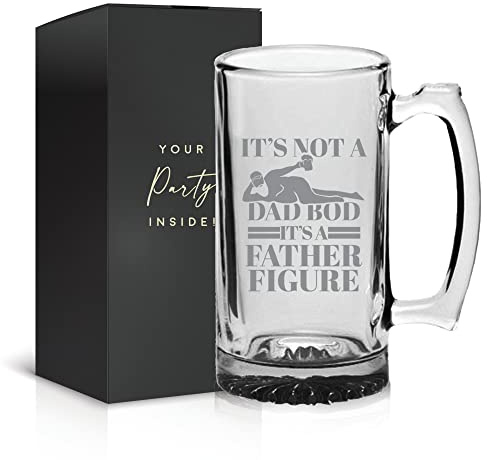 Your Dream Party Shop It's Not a Dad Bod It's a Father Figure Beer Glass Mug 16 Oz - Funny Gifts for Dad, Birthday Gift for Dads, Novelty Drinkware for Papa, Humorous Glass for Fathers Day